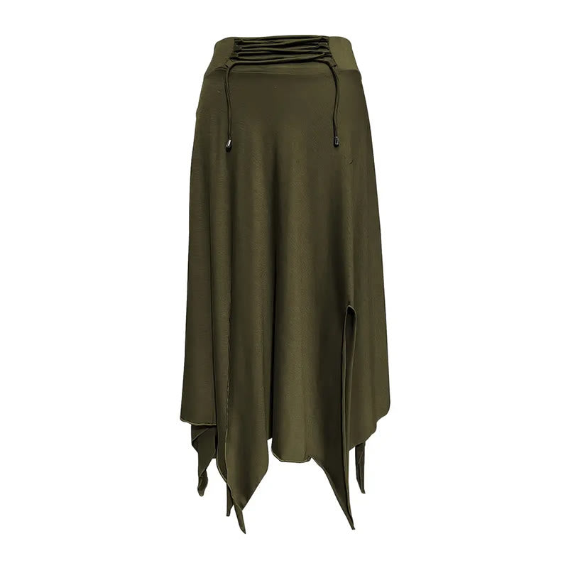Olivenorma Boho Style Solid Drawstring Midi Split Skirt Dress - image 23