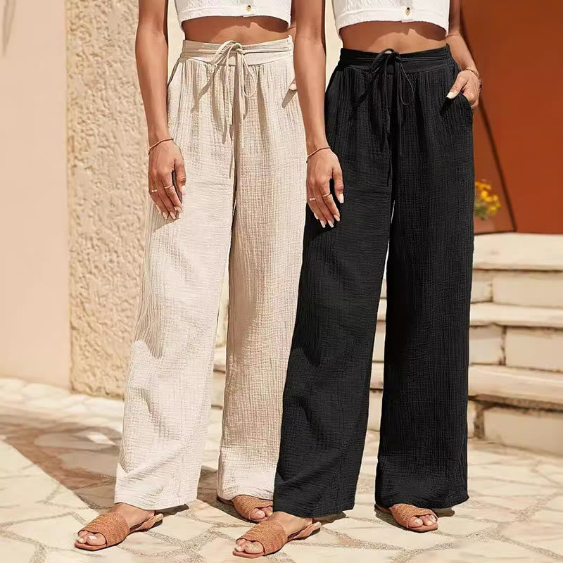 Olivenorma Plain Color Casual High Waist Drawstring Loose Fit Summer Women's Pants - image 1