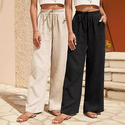 Olivenorma Plain Color Casual High Waist Drawstring Loose Fit Summer Women's Pants - image 1