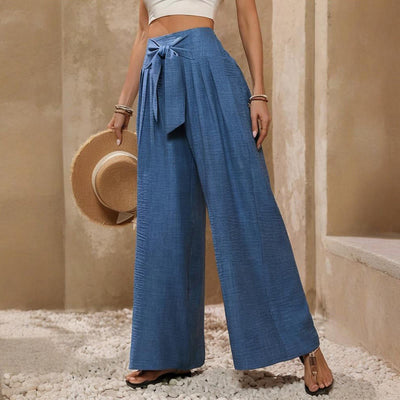 Olivenorma Plain Color High Waist Adjustable Knot Loose Women's Wide Leg Pants - image 3