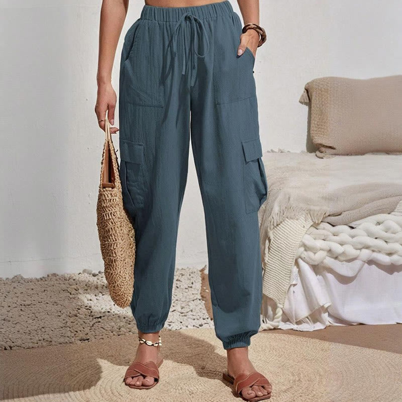 Olivenorma Womens Plain Color High-Waisted Drawstring Hiking Joggers Cargo Pants - image 24