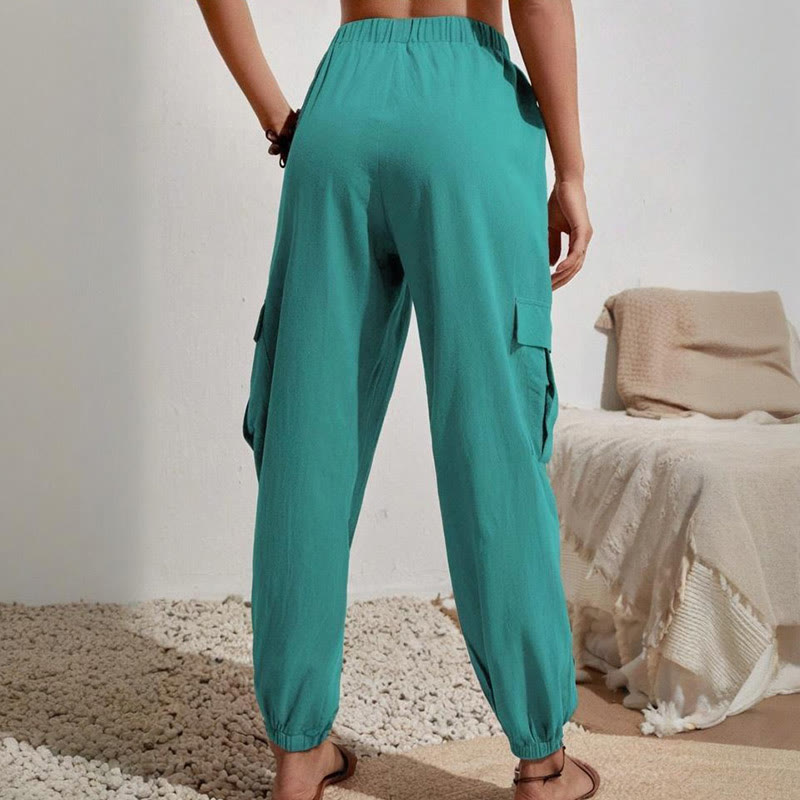 Olivenorma Womens Plain Color High-Waisted Drawstring Hiking Joggers Cargo Pants - image 21