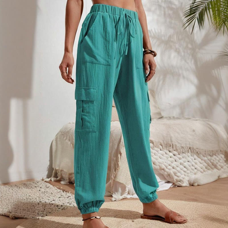 Olivenorma Womens Plain Color High-Waisted Drawstring Hiking Joggers Cargo Pants - image 22