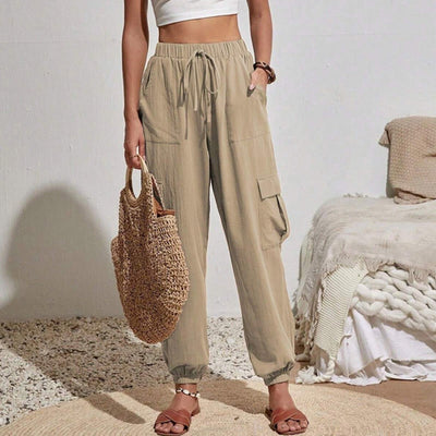 Olivenorma Womens Plain Color High-Waisted Drawstring Hiking Joggers Cargo Pants - image 2