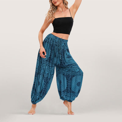 Olivenorma Flowy Boho Print Women's Elastic Waist Harem Pants