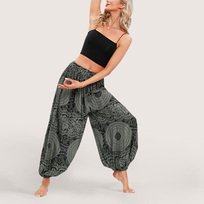 Olivenorma Flowy Boho Print Women's Elastic Waist Harem Pants