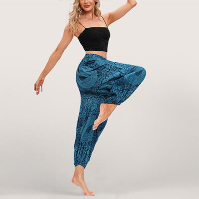 Olivenorma Flowy Boho Print Women's Elastic Waist Harem Pants