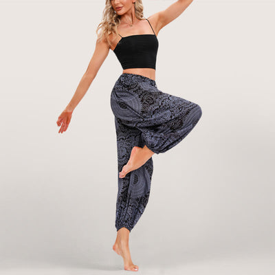 Olivenorma Flowy Boho Print Women's Elastic Waist Harem Pants