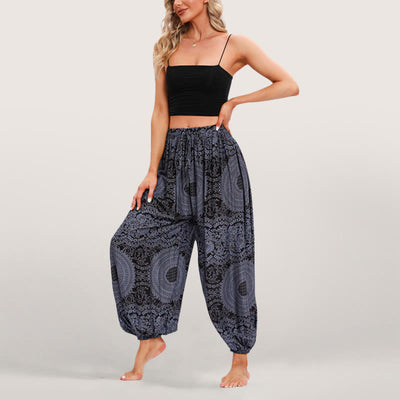Olivenorma Flowy Boho Print Women's Elastic Waist Harem Pants