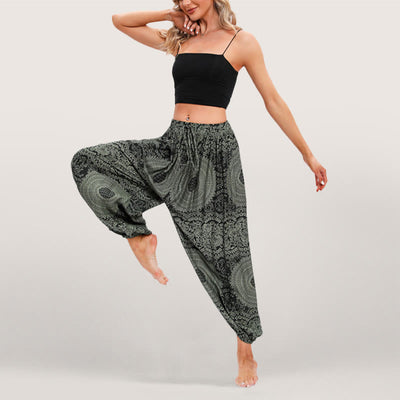 Olivenorma Flowy Boho Print Women's Elastic Waist Harem Pants