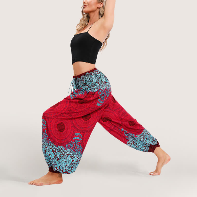 Olivenorma Vibrant Boho Mandala Women's Elastic Waist Harem Pants