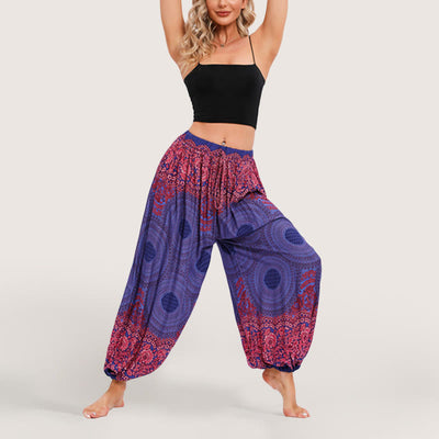 Olivenorma Vibrant Boho Mandala Women's Elastic Waist Harem Pants