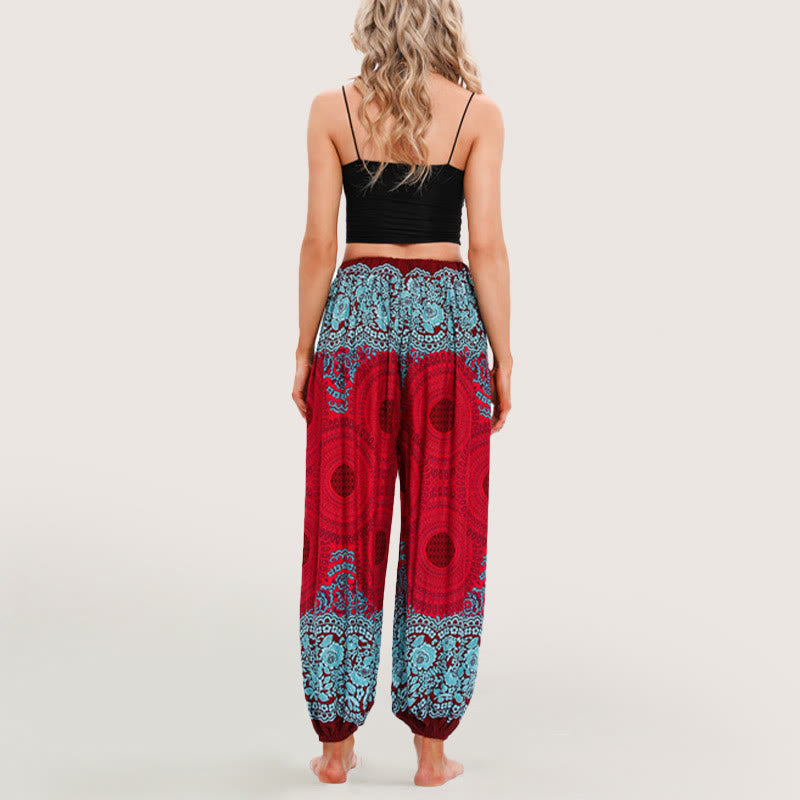 Olivenorma Vibrant Boho Mandala Women's Elastic Waist Harem Pants