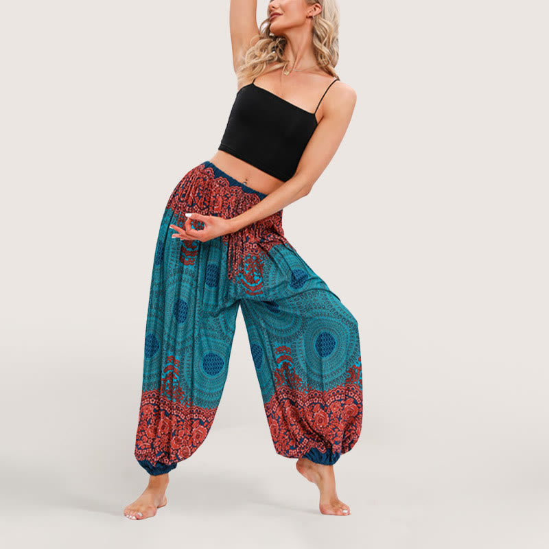 Olivenorma Vibrant Boho Mandala Women's Elastic Waist Harem Pants