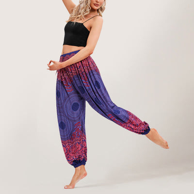 Olivenorma Vibrant Boho Mandala Women's Elastic Waist Harem Pants