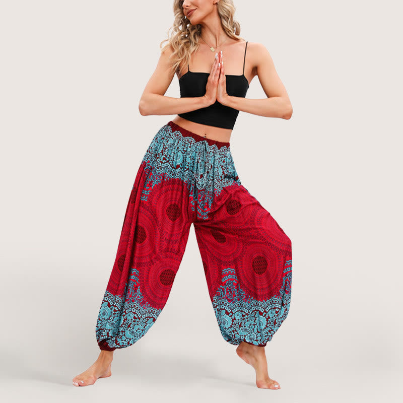 Olivenorma Vibrant Boho Mandala Women's Elastic Waist Harem Pants