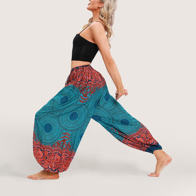 Olivenorma Vibrant Boho Mandala Women's Elastic Waist Harem Pants