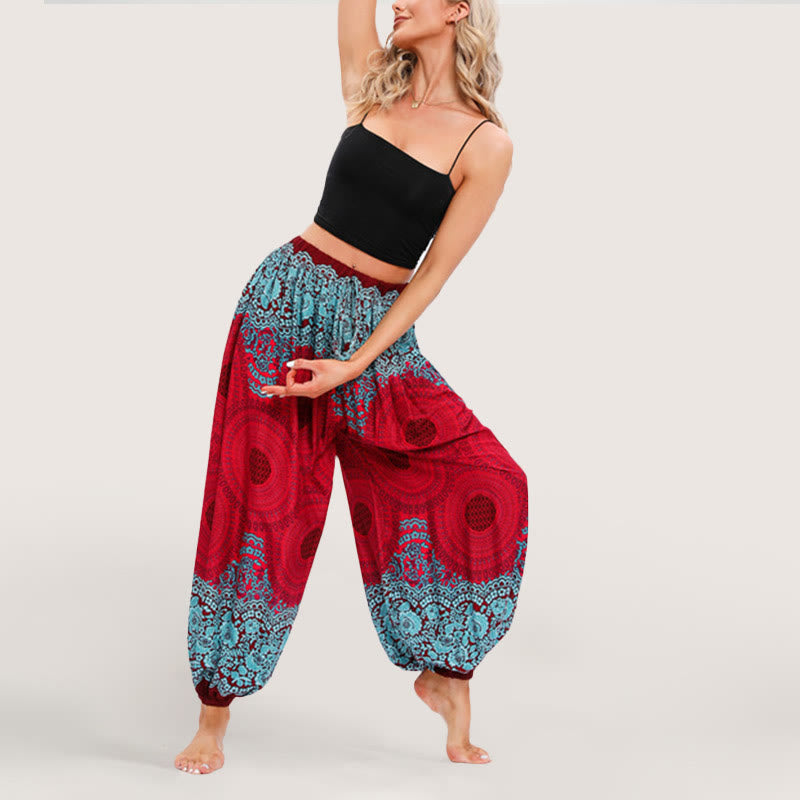 Olivenorma Vibrant Boho Mandala Women's Elastic Waist Harem Pants