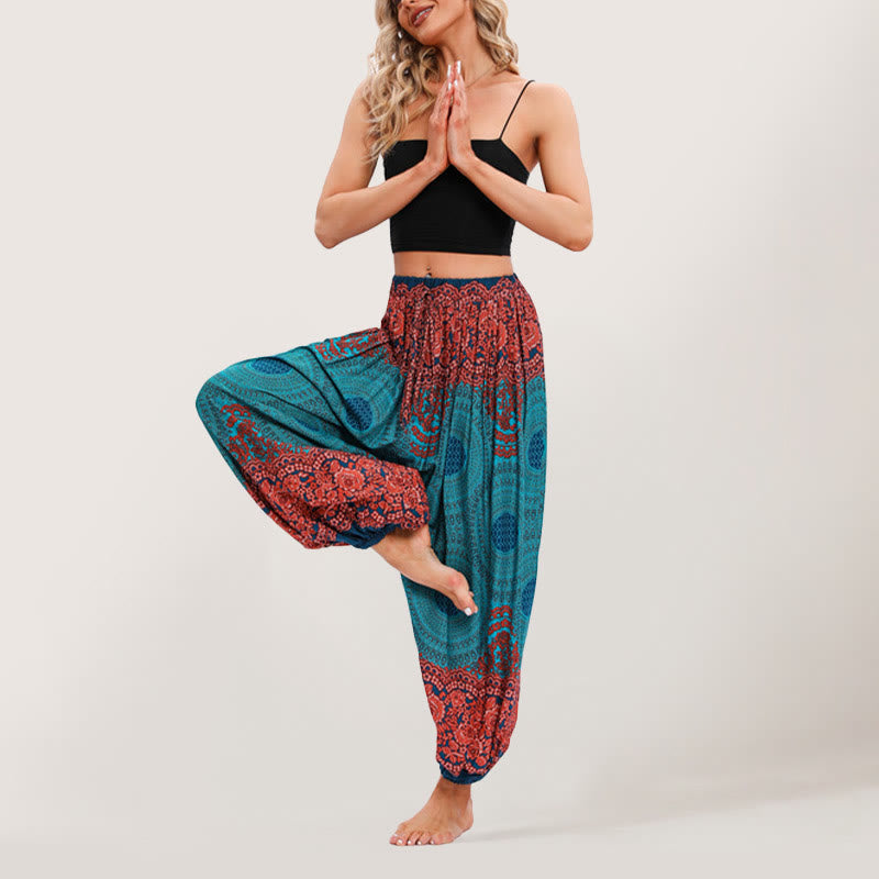 Olivenorma Vibrant Boho Mandala Women's Elastic Waist Harem Pants