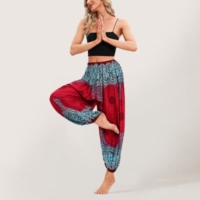 Olivenorma Vibrant Boho Mandala Women's Elastic Waist Harem Pants