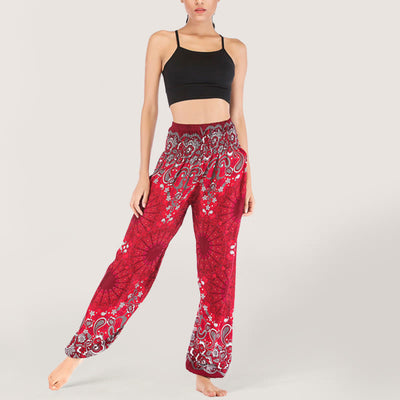 Olivenorma Mandala Snowflake Print Viscose Women's Elastic Waist Harem Pants