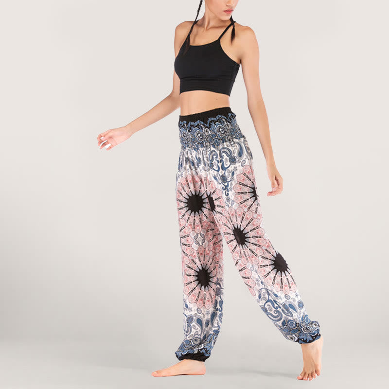 Olivenorma Mandala Snowflake Print Viscose Women's Elastic Waist Harem Pants