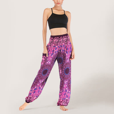 Olivenorma Mandala Snowflake Print Viscose Women's Elastic Waist Harem Pants
