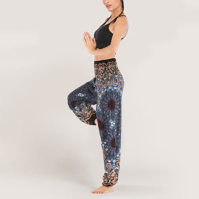 Olivenorma Mandala Snowflake Print Viscose Women's Elastic Waist Harem Pants
