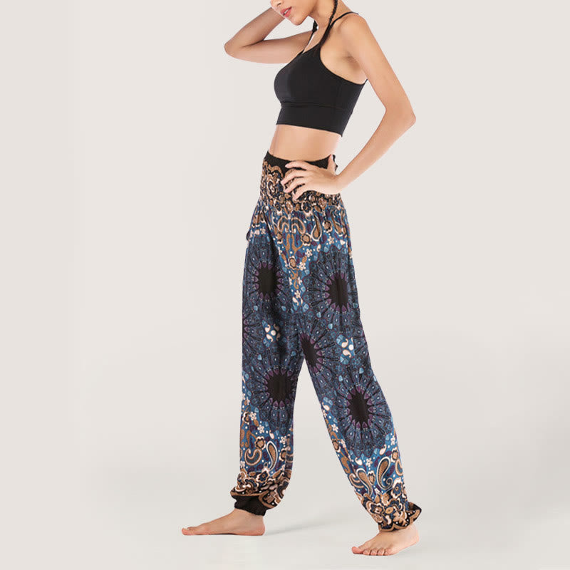 Olivenorma Mandala Snowflake Print Viscose Women's Elastic Waist Harem Pants