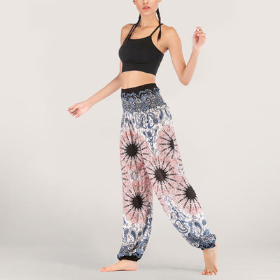 Olivenorma Mandala Snowflake Print Viscose Women's Elastic Waist Harem Pants