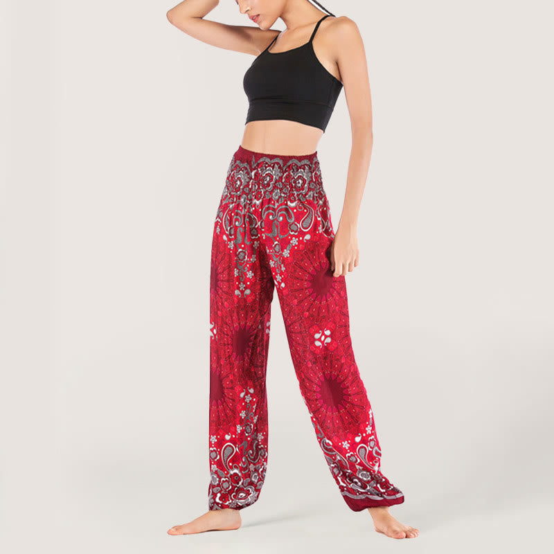Olivenorma Mandala Snowflake Print Viscose Women's Elastic Waist Harem Pants