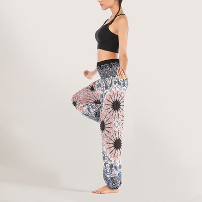 Olivenorma Mandala Snowflake Print Viscose Women's Elastic Waist Harem Pants