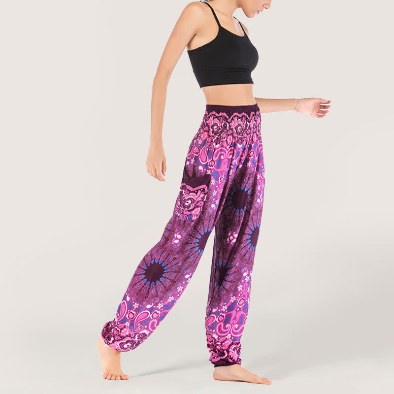 Olivenorma Mandala Snowflake Print Viscose Women's Elastic Waist Harem Pants