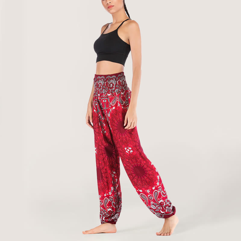 Olivenorma Mandala Snowflake Print Viscose Women's Elastic Waist Harem Pants