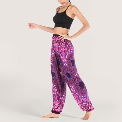 Olivenorma Mandala Snowflake Print Viscose Women's Elastic Waist Harem Pants