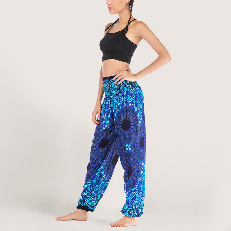 Olivenorma Mandala Snowflake Print Viscose Women's Elastic Waist Harem Pants