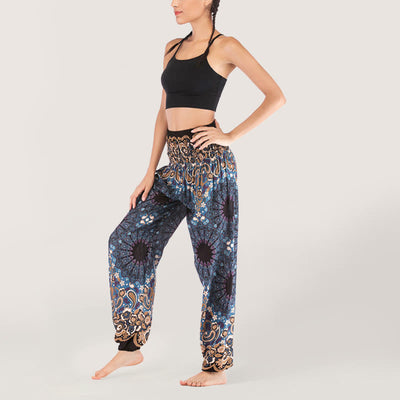 Olivenorma Mandala Snowflake Print Viscose Women's Elastic Waist Harem Pants