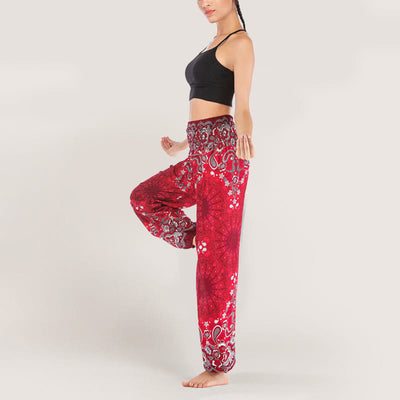 Olivenorma Mandala Snowflake Print Viscose Women's Elastic Waist Harem Pants