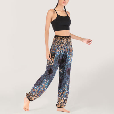 Olivenorma Mandala Snowflake Print Viscose Women's Elastic Waist Harem Pants