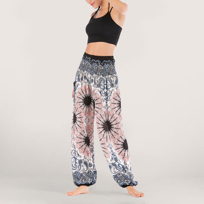 Olivenorma Mandala Snowflake Print Viscose Women's Elastic Waist Harem Pants