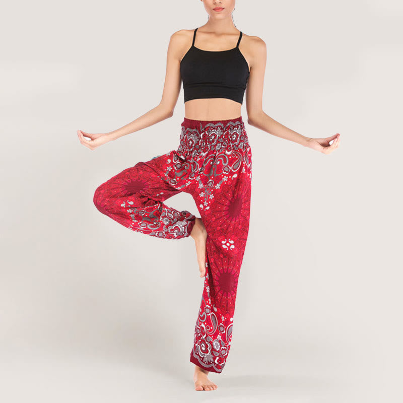 Olivenorma Mandala Snowflake Print Viscose Women's Elastic Waist Harem Pants