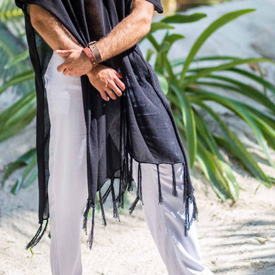 Olivenorma Men's Black Casual Pullover Top Tassel Cardigan - image 3
