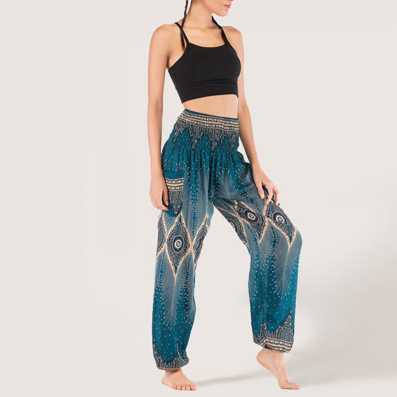 Olivenorma Boho Mandala Viscose Women's Elastic Waist Harem Pants