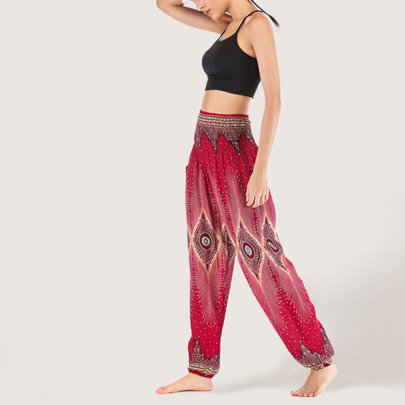Olivenorma Boho Mandala Viscose Women's Elastic Waist Harem Pants
