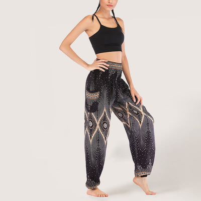 Olivenorma Boho Mandala Viscose Women's Elastic Waist Harem Pants