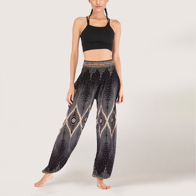 Olivenorma Boho Mandala Viscose Women's Elastic Waist Harem Pants