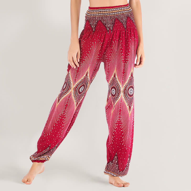 Olivenorma Boho Mandala Viscose Women's Elastic Waist Harem Pants