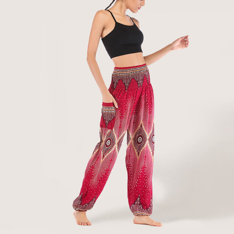 Olivenorma Boho Mandala Viscose Women's Elastic Waist Harem Pants