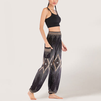 Olivenorma Boho Mandala Viscose Women's Elastic Waist Harem Pants
