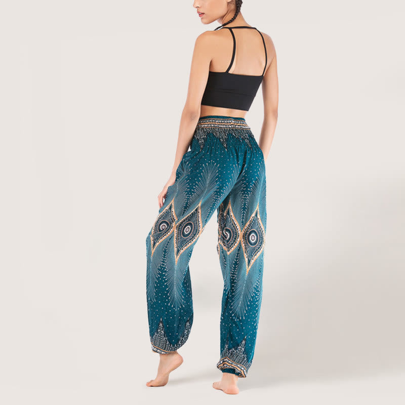 Olivenorma Boho Mandala Viscose Women's Elastic Waist Harem Pants